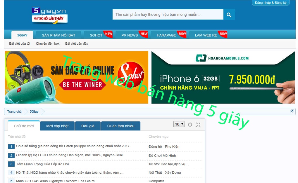 Giới thiệu về trang web bán hàng 5 giây