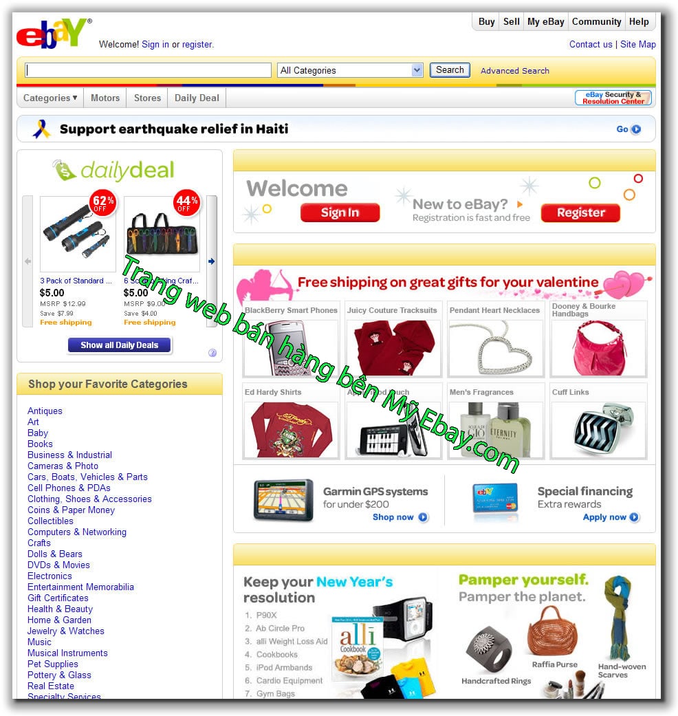 trang web bán hàng bên Mỹ ebay