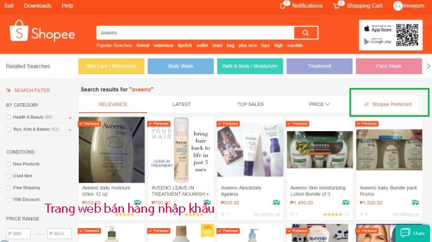 trang web bán hàng nhập khẩu shopee