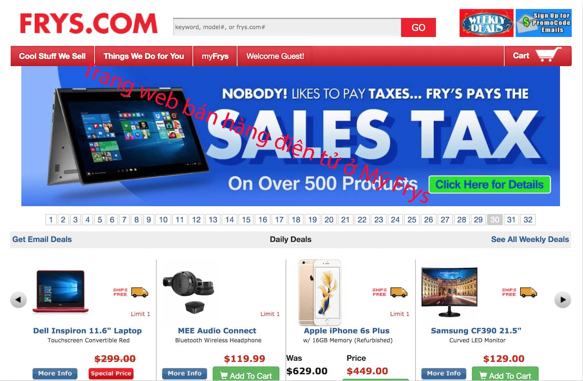 trang web bán hàng điện tử ở Mỹ Frys