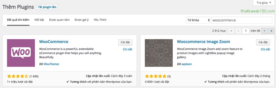 Cài đặt plugin WooCommerce