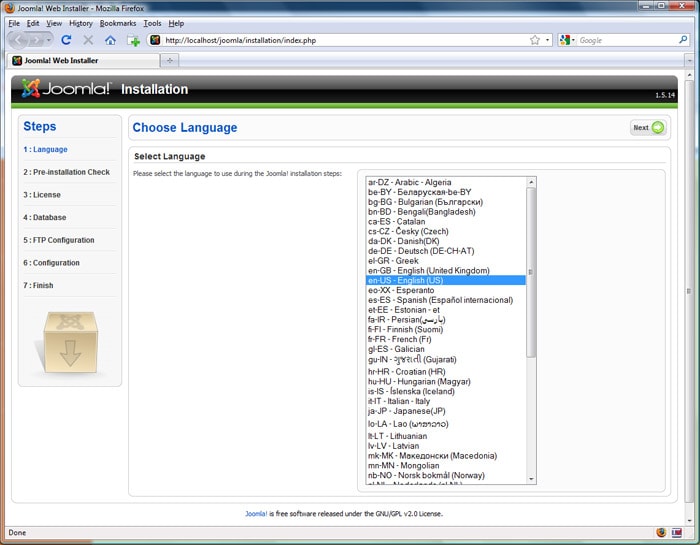 mở trang quản trị của locahost
