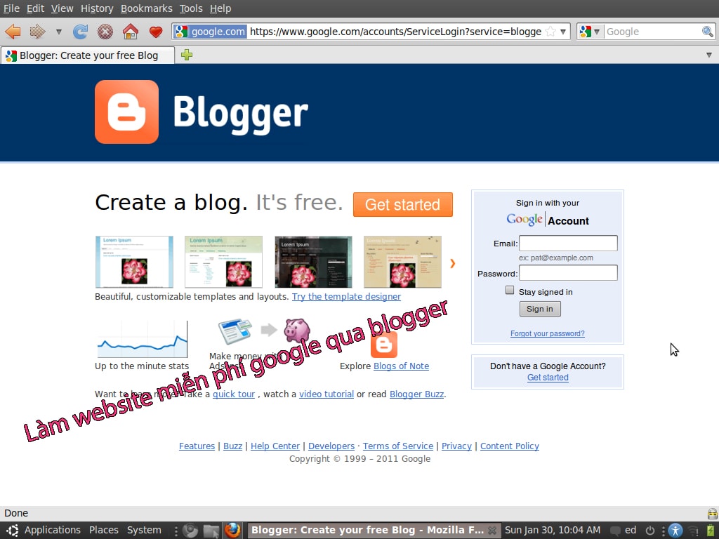Làm website miễn phí google qua blogger