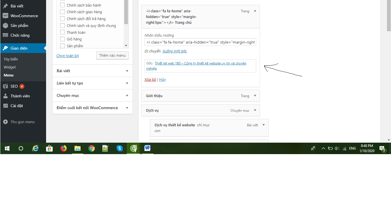 Đưa link trang web lên trang chủ