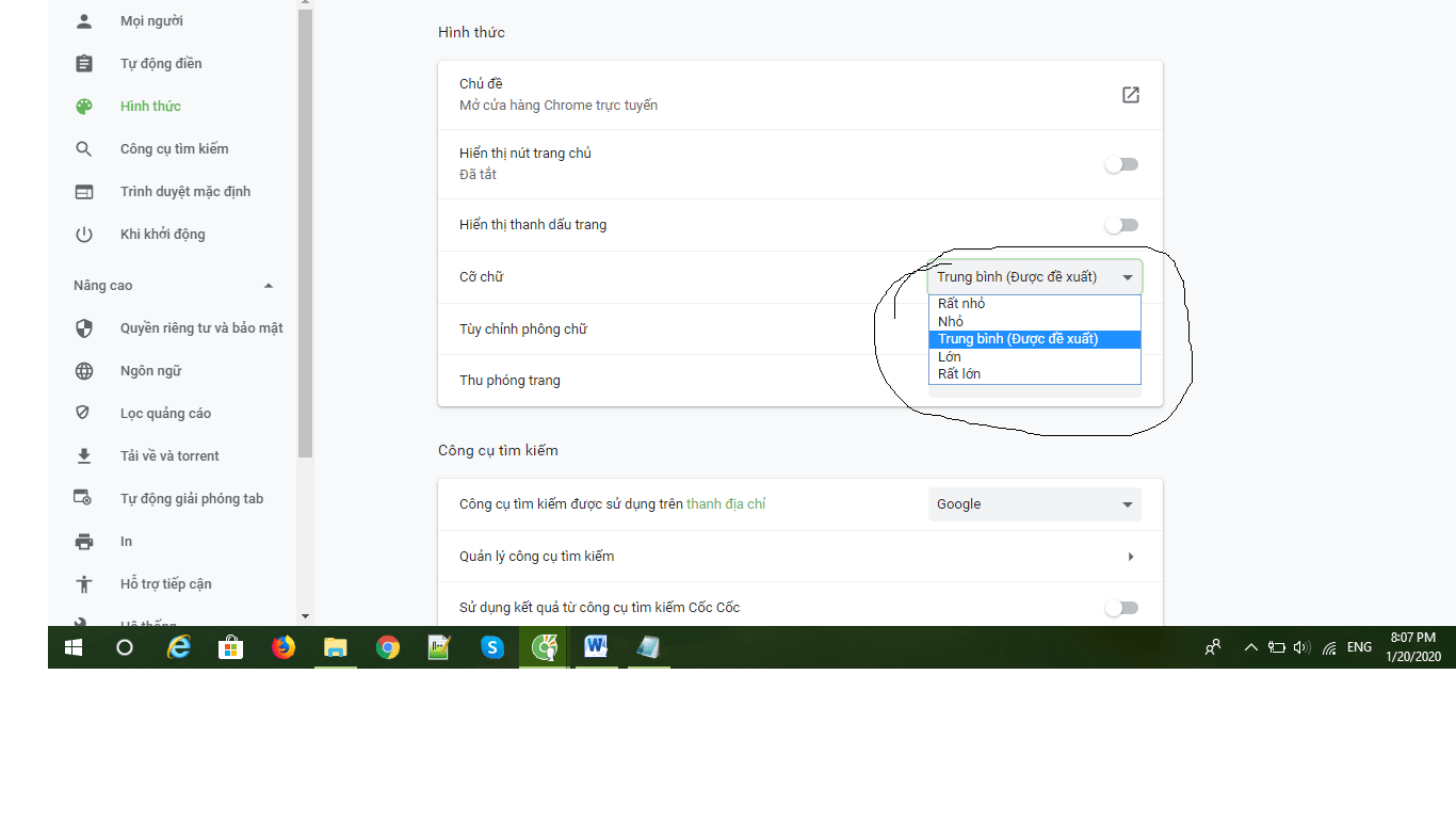 Lựa chọn cỡ chữ to