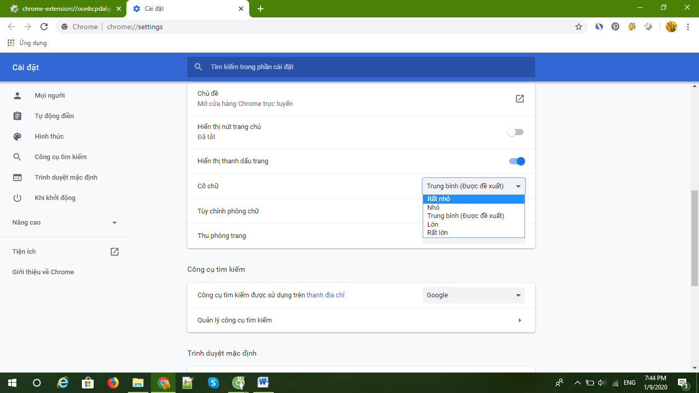 Đặt lại cữ chữ cho tất cả các trang con trong website