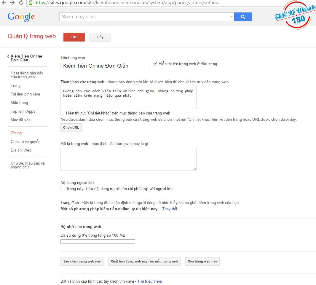 Tạo website đơn giản miễn phí với Google site