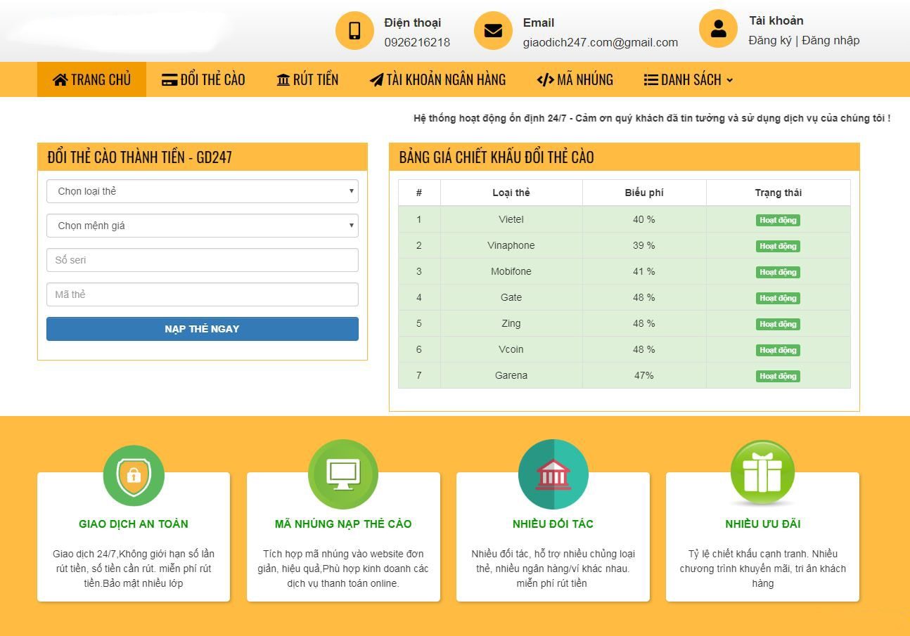 Thiết kế website cao cấp bán thẻ cào